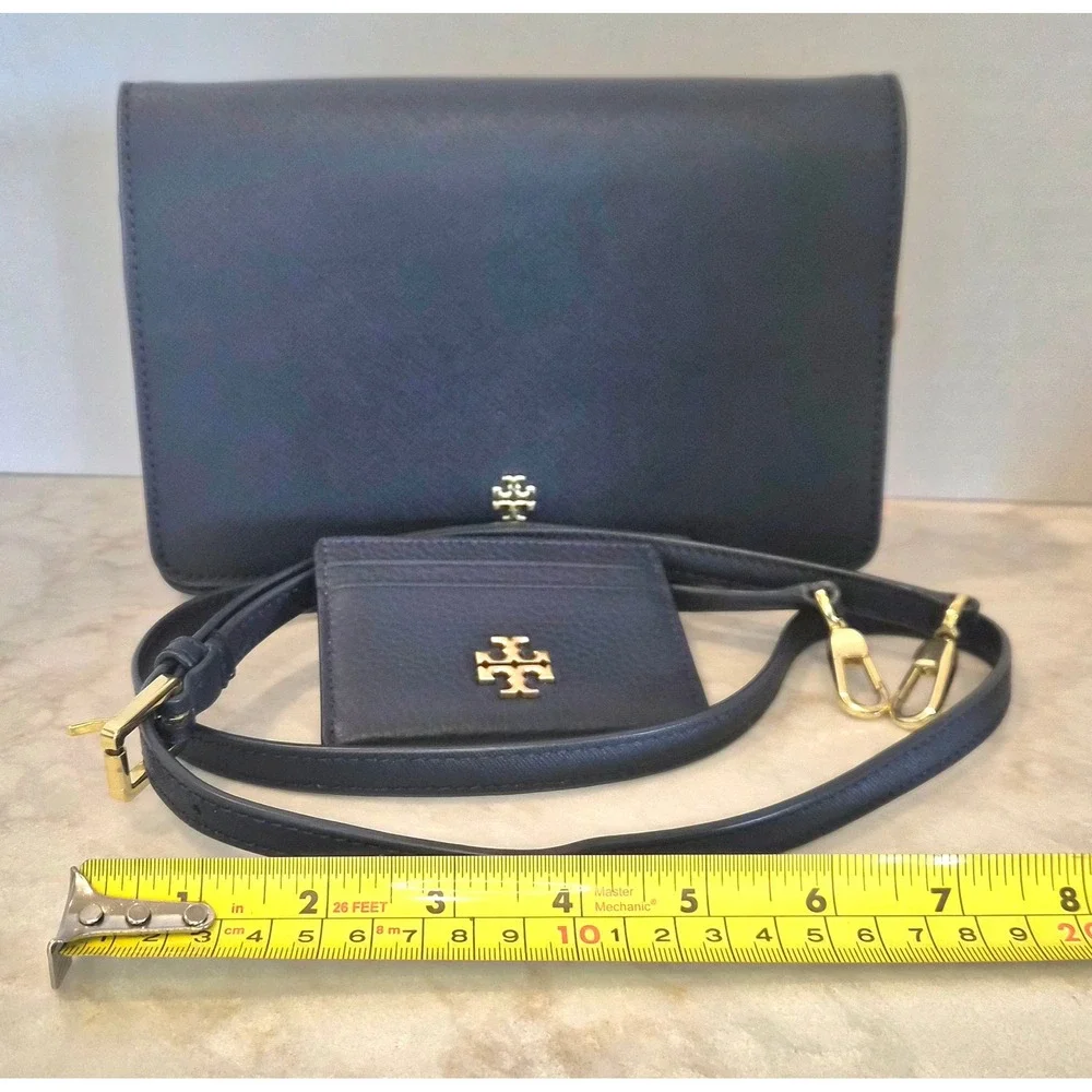 Tory Burch Robinson Navy Saffiano Leather Convertible Shoulder Bag Card Holder